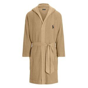 New Mens Polo Ralph Lauren Khaki Thermal Knit Waffle Hooded Robe S/M BRAND NEW